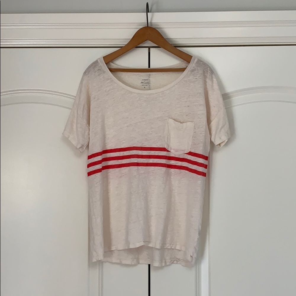 ❤️J Crew Linen Stripe Tee T Shirt Small